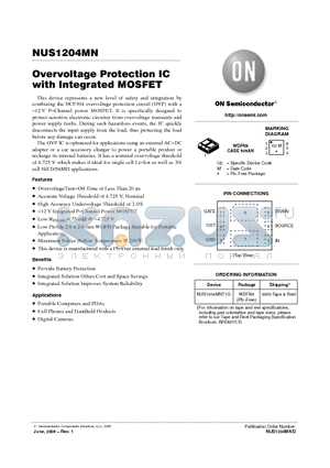 NUS1204MNT1G datasheet - Overvoltage Protection IC with Integrated MOSFET