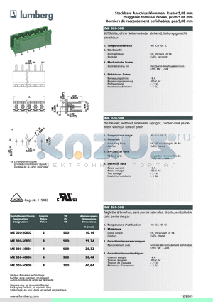 ME020-50804 datasheet - Steckbare Anschlussklemmen, Raster 5,08 mm