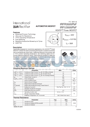 IRFU3505PBF datasheet - HEXFET^ Power MOSFET