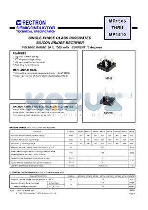 MP1505_05 datasheet - SINGLE-PHASE GLASS PASSIVATED SILICON BRIDGE RECTIFIER