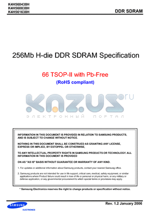 K4H560438H datasheet - 256Mb H-die DDR SDRAM Specification