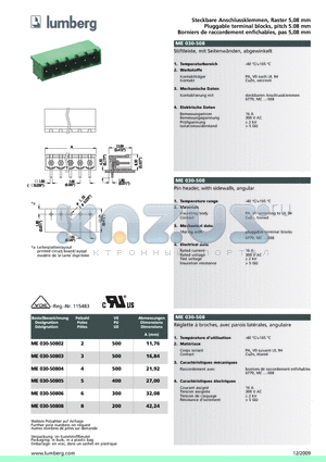 ME030-508 datasheet - Steckbare Anschlussklemmen, Raster 5,08 mm