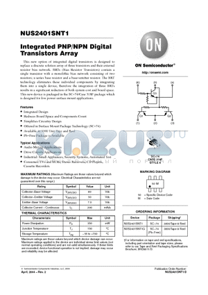 NUS2401SNT1G datasheet - Integrated PNP/NPN Digital Transistors Array