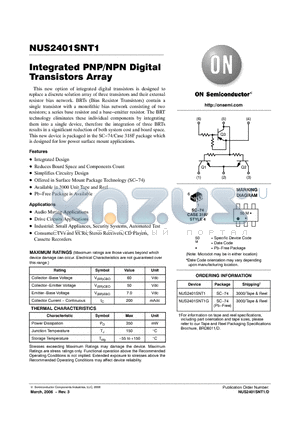 NUS2401SNT1G datasheet - Integrated PNP/NPN Digital Transistors Array