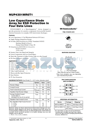 NUP4301MR6T1G datasheet - Low Capacitance Diode Array for ESD Protection in Four Data Lines