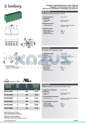 ME040-50803 datasheet - Steckbare Anschlussklemmen, Raster 5,08 mm