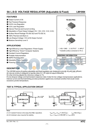 LM1084 datasheet - 5A L.D.O. VOLTAGE REGULATOR (Adjustable & Fixed)