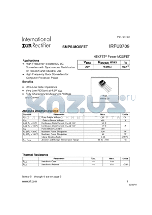 IRFU3709 datasheet - SMPS MOSFET