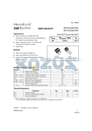 IRFU3706CPBF datasheet - SMPS MOSFET