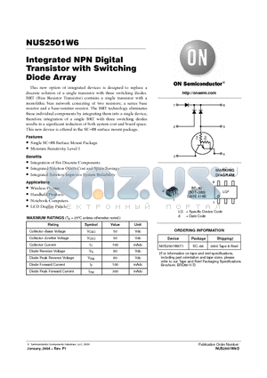 NUS2501W6 datasheet - Integrated NPN Digital Transistor with Switching Transistor with Switching