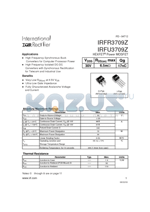 IRFU3709Z datasheet - HEXFET Power MOSFET