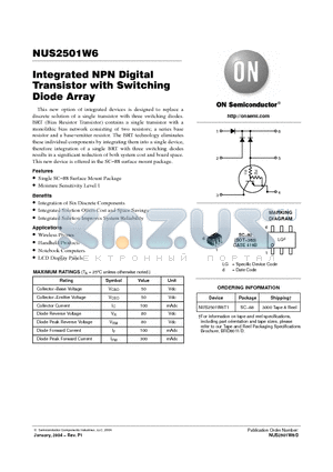 NUS2501W6T1 datasheet - Integrated NPN Digital Transistor with Switching Transistor with Switching