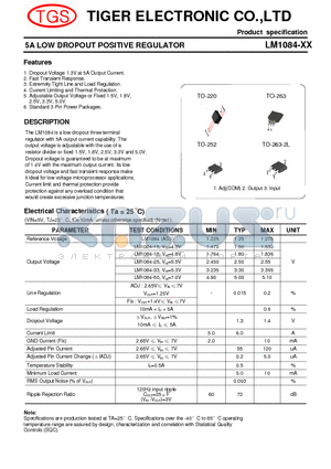 LM1084 datasheet - 5A LOW DROPOUT POSITIVE REGULATOR