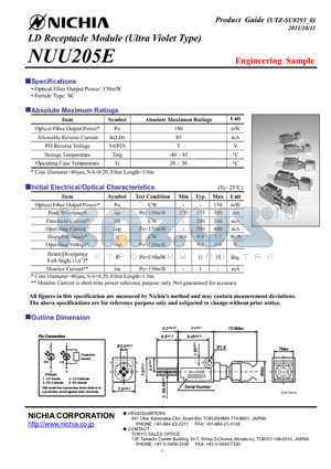 NUU205E datasheet - LD Receptacle Module (Ultra Violet Type)