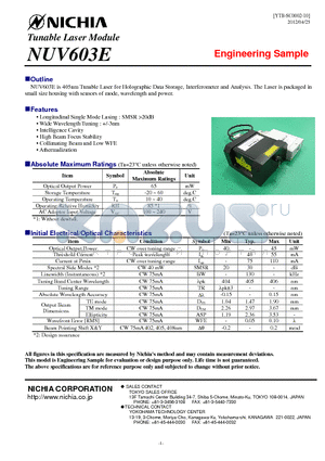 NUV603E datasheet - Tunable Laser Module