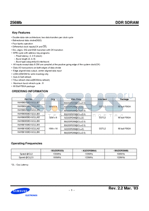 K4H560838D-GCB3 datasheet - DDR 256Mb