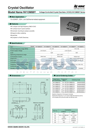 NV13M08Y datasheet - Voltage-Controlled Crystal Oscillator (VCXO)