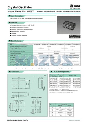 NV13M08YH datasheet - Voltage-Controlled Crystal Oscillator (VCXO)