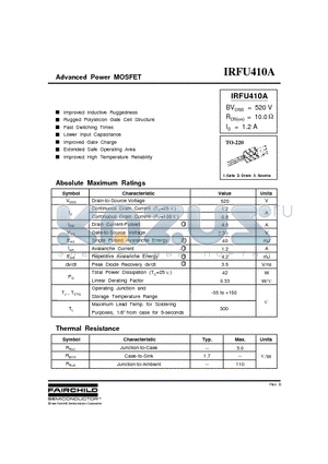 IRFU410A datasheet - Advanced Power MOSFET