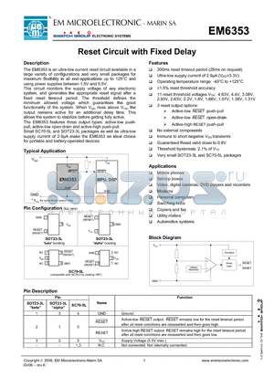 EM6353BX2SP3B-1.8 datasheet - Reset Circuit with Fixed Delay