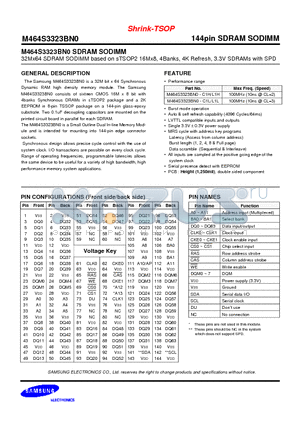 M464S3323BN0-C1H/L1H datasheet - 144pin SDRAM SODIMM