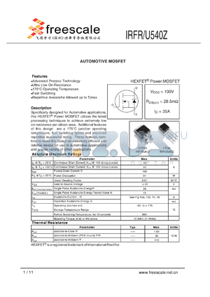 IRFU540Z datasheet - HEXFET^ Power MOSFET