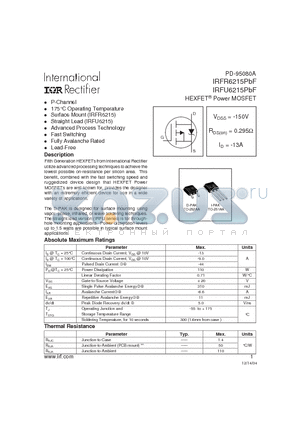IRFU6215PBF datasheet - HEXFET^ Power MOSFET