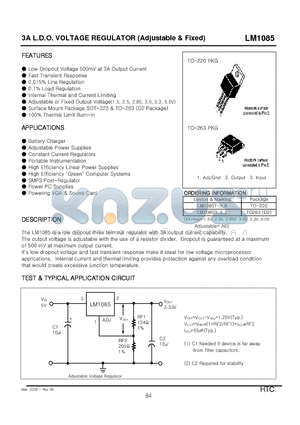 LM1085T-X.X datasheet - 3A L.D.O. VOLTAGE REGULATOR (Adjustable & Fixed)