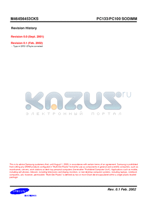 M464S6453CKS datasheet - PC133/PC100 SODIMM