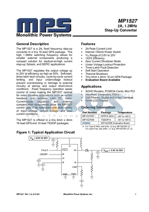 MP1527 datasheet - 2A, 1.3MHz Step-Up Converter