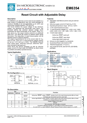 EM6354XSP5B-1.3 datasheet - Reset Circuit with Adjustable Delay