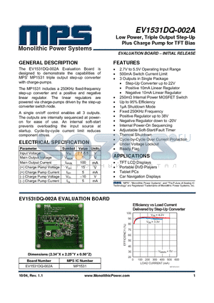 MP1531 datasheet - Low Power, Triple Output Step-Up Plus Charge Pump for TFT Bias