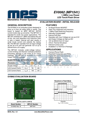 MP1541 datasheet - 1.3MHz Low Power LED Torch/Flash Driver