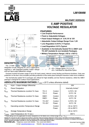 LM1084M datasheet - 5 AMP POSITIVE