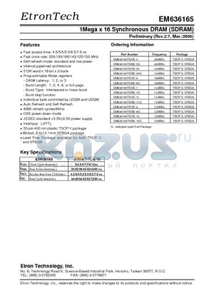 EM636165TS/BE-10G datasheet - 1Mega x 16 Synchronous DRAM (SDRAM)