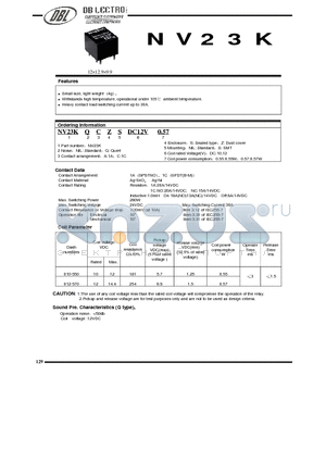 NV23K datasheet - Small size, light weight(4g)