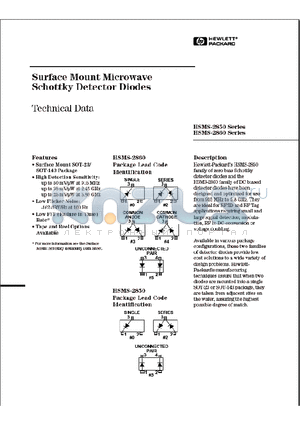 HSMS-2850 datasheet - Surface Mount Microwave Schottky Detector Diodes