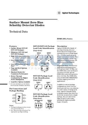 HSMS-2850-BLK datasheet - Surface Mount Zero Bias Schottky Detector Diodes