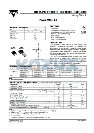 IRFU9310 datasheet - Power MOSFET
