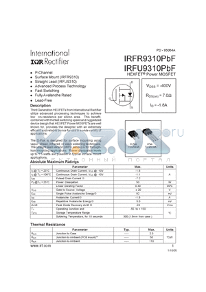 IRFU9310PBF datasheet - HEXFET POWER MOSFET