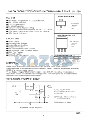 LM1086S-1.5 datasheet - 1.5A LOW DROPOUT VOLTAGE REGULATOR (Adjustable & Fixed)