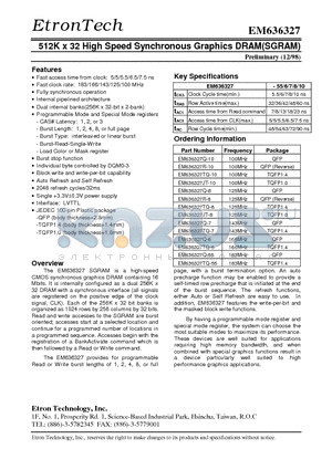 EM636327 datasheet - 512K x 32 High Speed Synchronous Graphics DRAM(SGRAM)