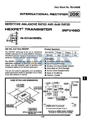 IRFV460 datasheet - REPETITIVE AVALANCHE RATED AND dv/dt RATED