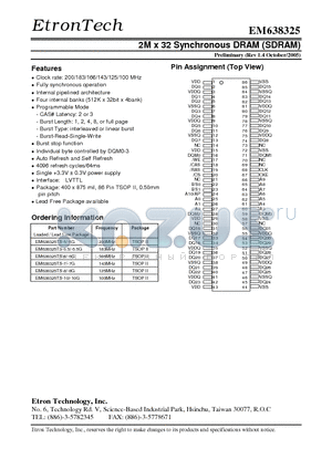 EM638325 datasheet - 2M x 32 Synchronous DRAM (SDRAM)