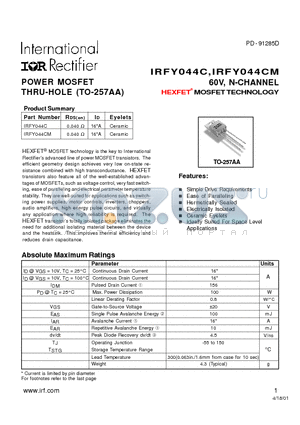 IRFY044C datasheet - POWER MOSFET