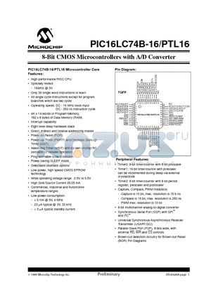 PIC16LC7XT-20PTL16 datasheet - 8-Bit CMOS Microcontrollers with A/D Converter