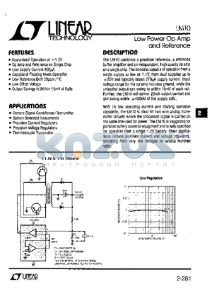 LM10BJ8 datasheet - Low Power Op Amp and Reference