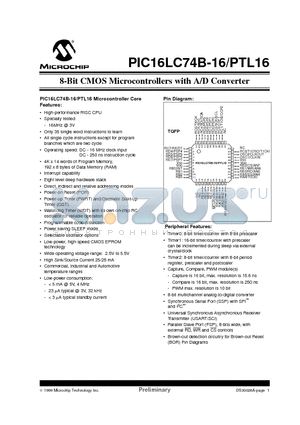 PIC16LC7X-20PTL16 datasheet - 8-Bit CMOS Microcontrollers with A/D Converter