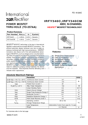 IRFY340C datasheet - POWER MOSFET THRU-HOLE (TO-257AA)