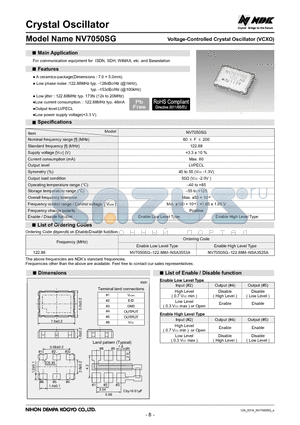 NV7050SG datasheet - Crystal Oscillator Voltage-Controlled Crystal Oscillator (VCXO)